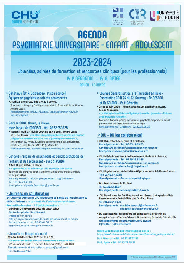 Agenda de psychiatrie enfant adolescent 2023 2024