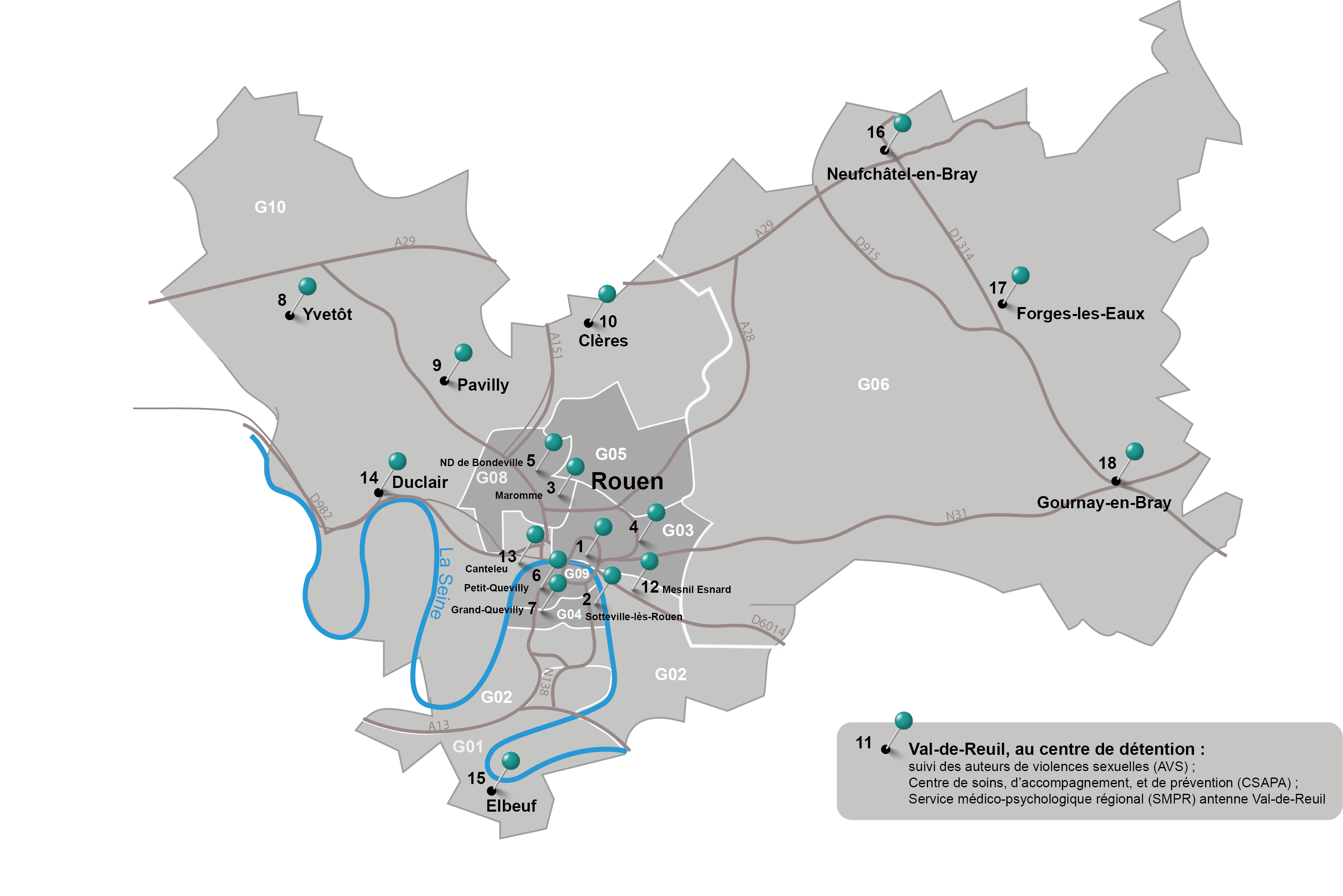 Carte du territoire pôle de psychiatrie adulte